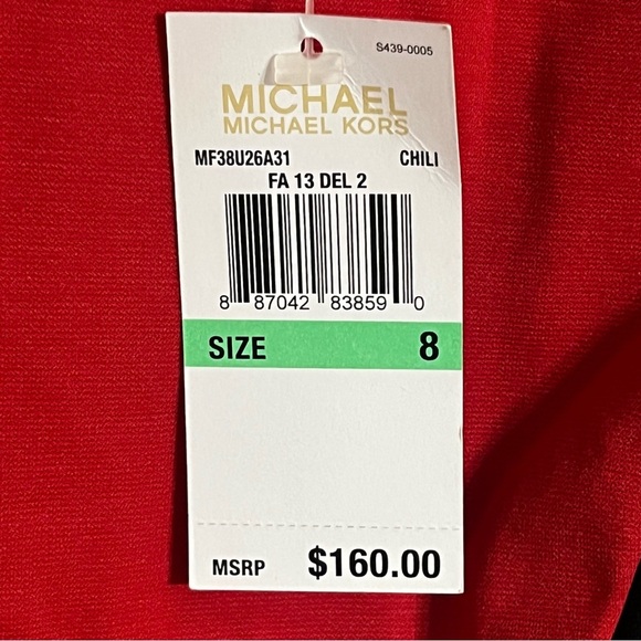 NWT Michael Kors Red/Black Colorblock Gold Studded Lined Sheath Dress Size 8 - Picture 4 of 12